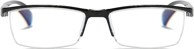 B and Q 6 Pack Mens Rectangular Half Frame Blue Light Blocking Reading Glasses Black Spring Hinge Readers