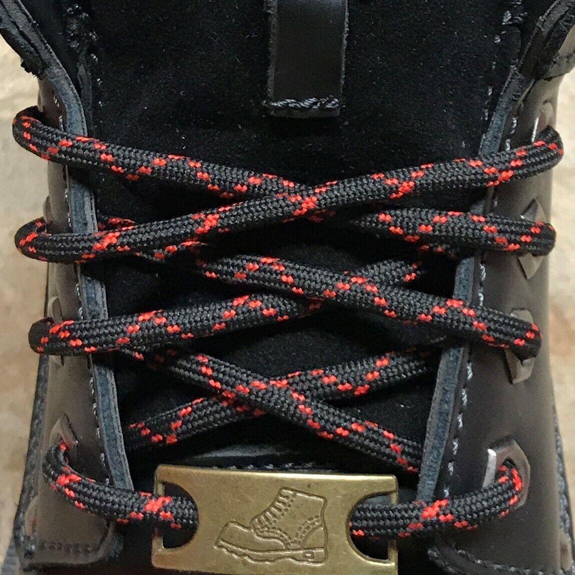 2pair Heavy Duty Hiking Work Boot Shoe Laces Strings / Stay Tied, 5mm Black Red