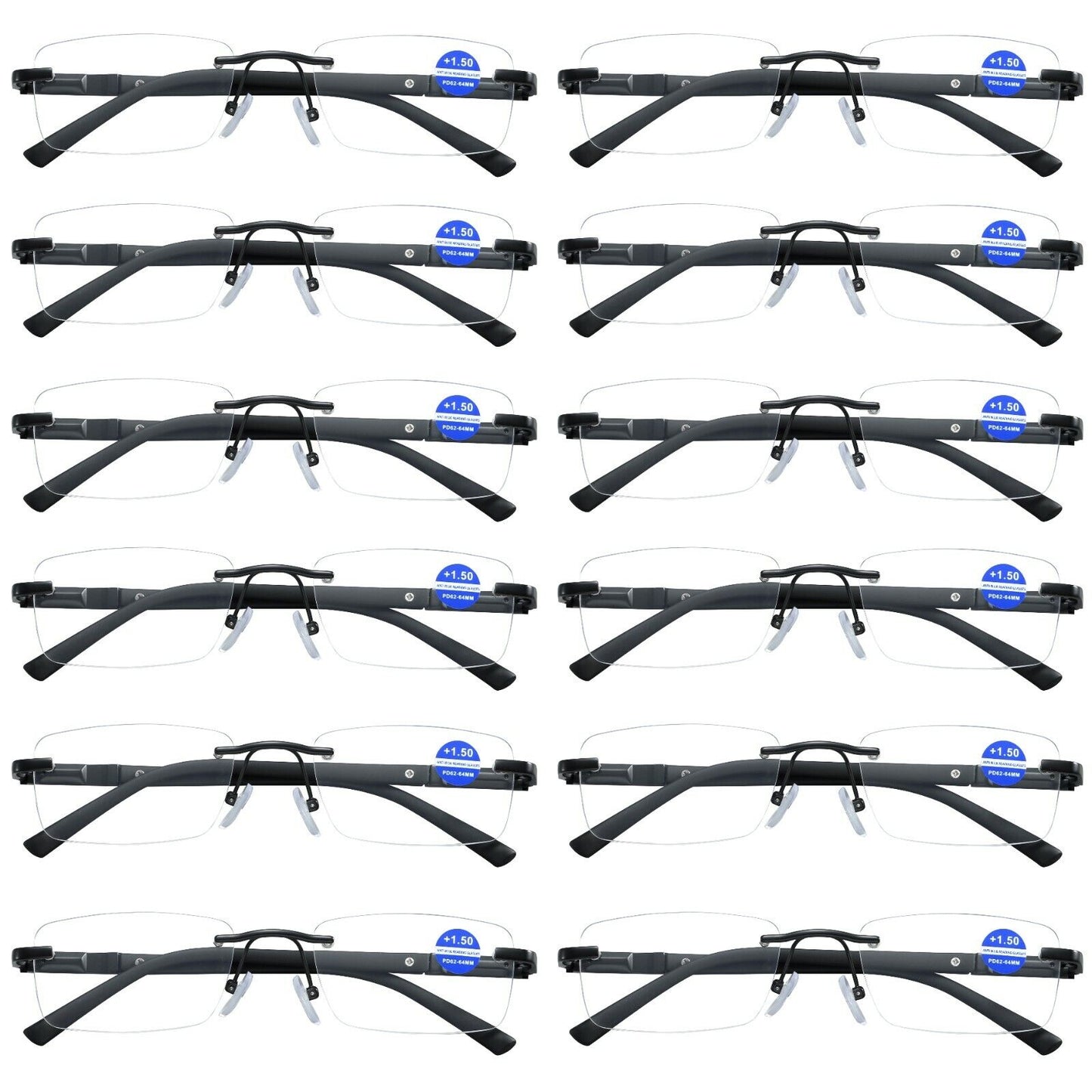 12Pair Mens Rectangular Blue Light Blocking Reading Glasses Spring Hinge Readers