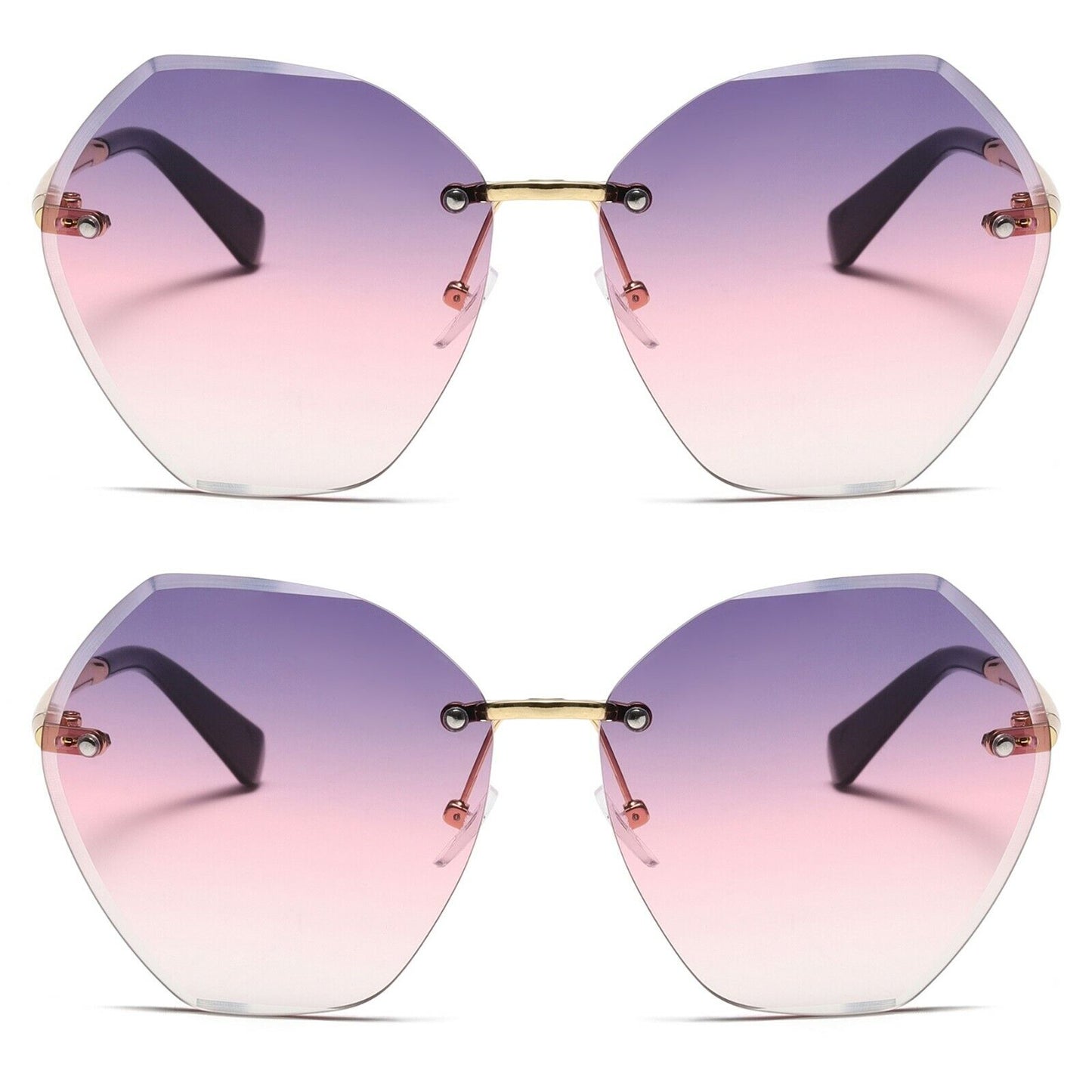 2 Pairs Womens Oversized Rimless Sunglasses for Driving Outdoor Sports UV 400