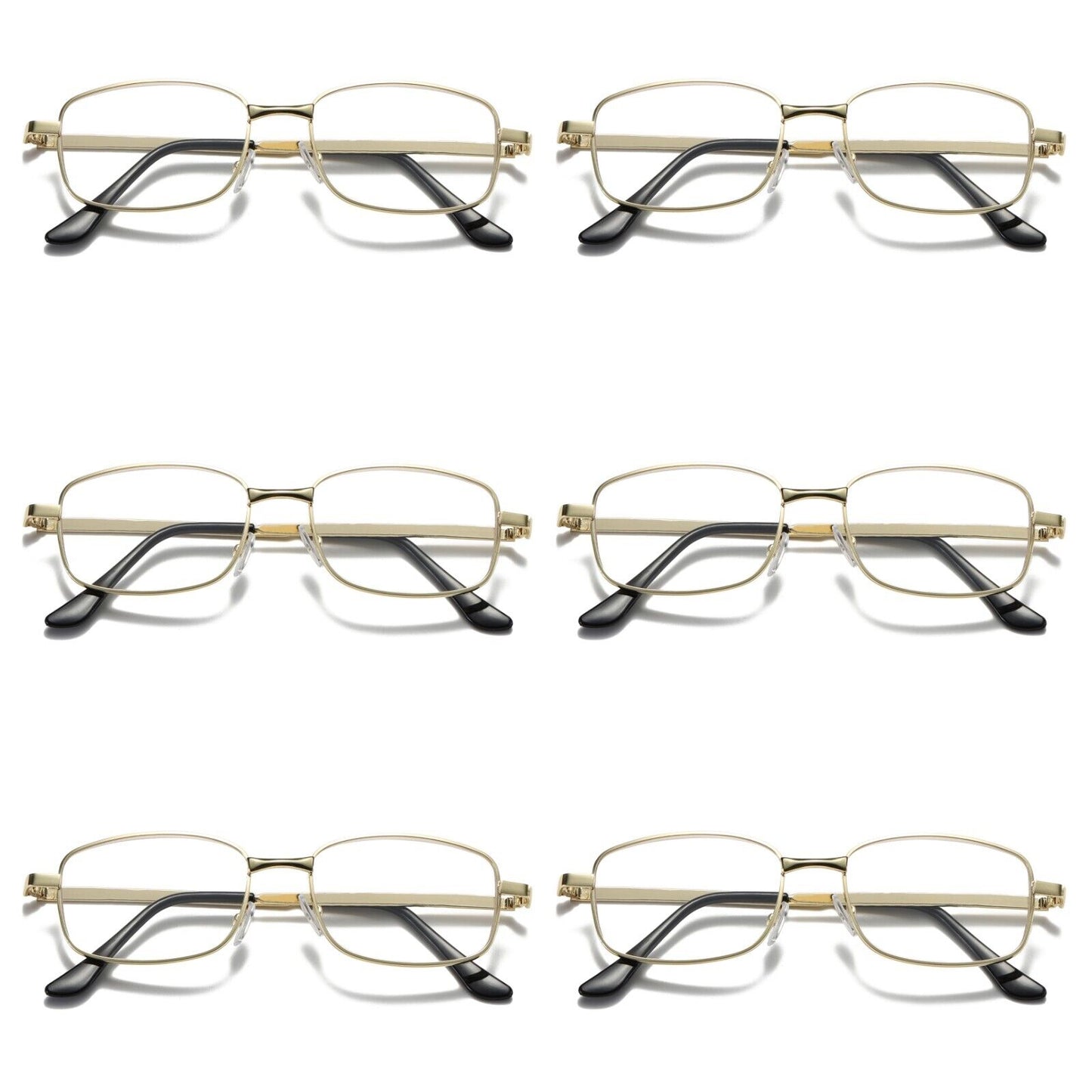 6 Pair Mens Square Metal Frame Golden Reading Glasses Classic Readers Eyeglasses