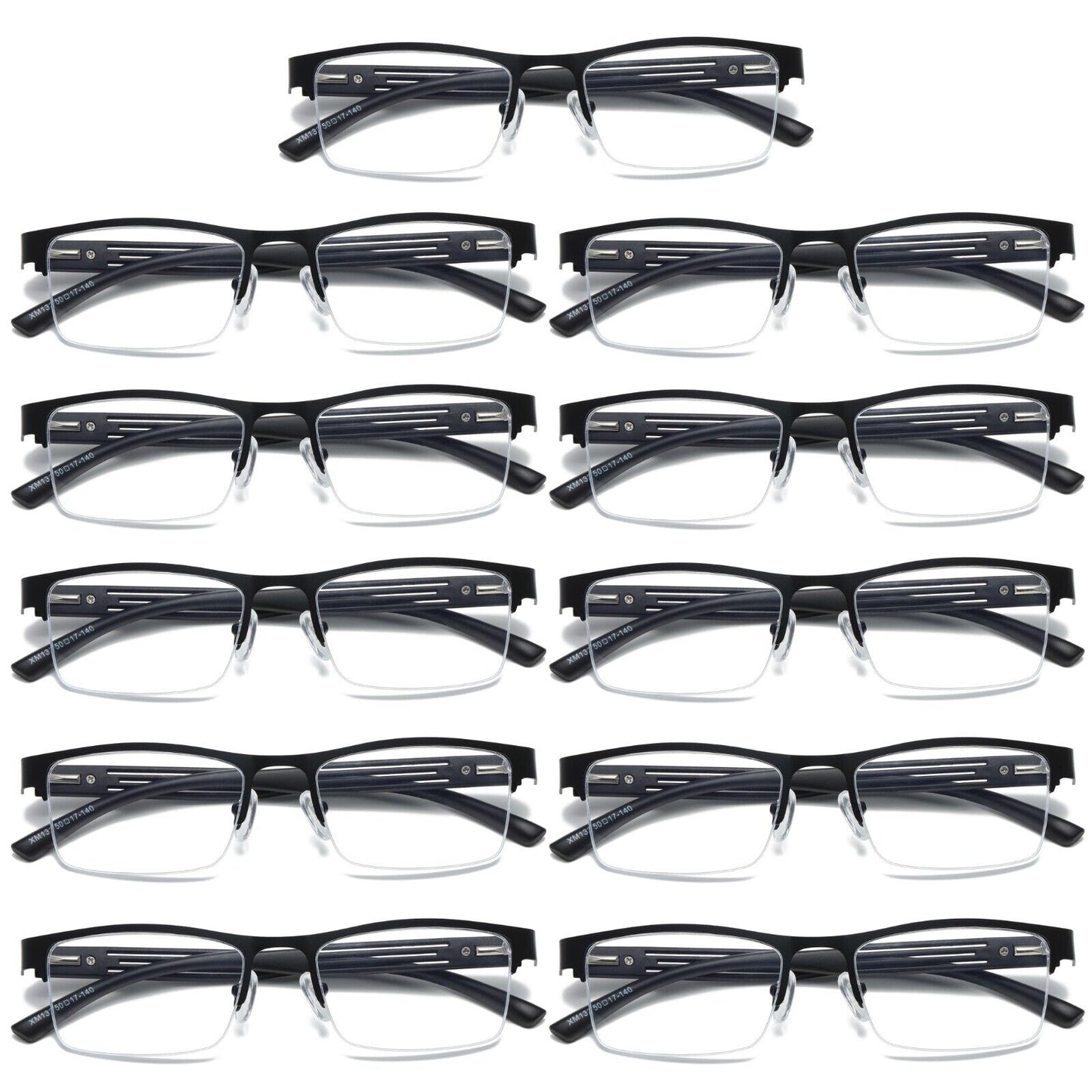 11 PK Mens Spring Hinge Blue Light Blocking Reading Glasses Half Frame Readers