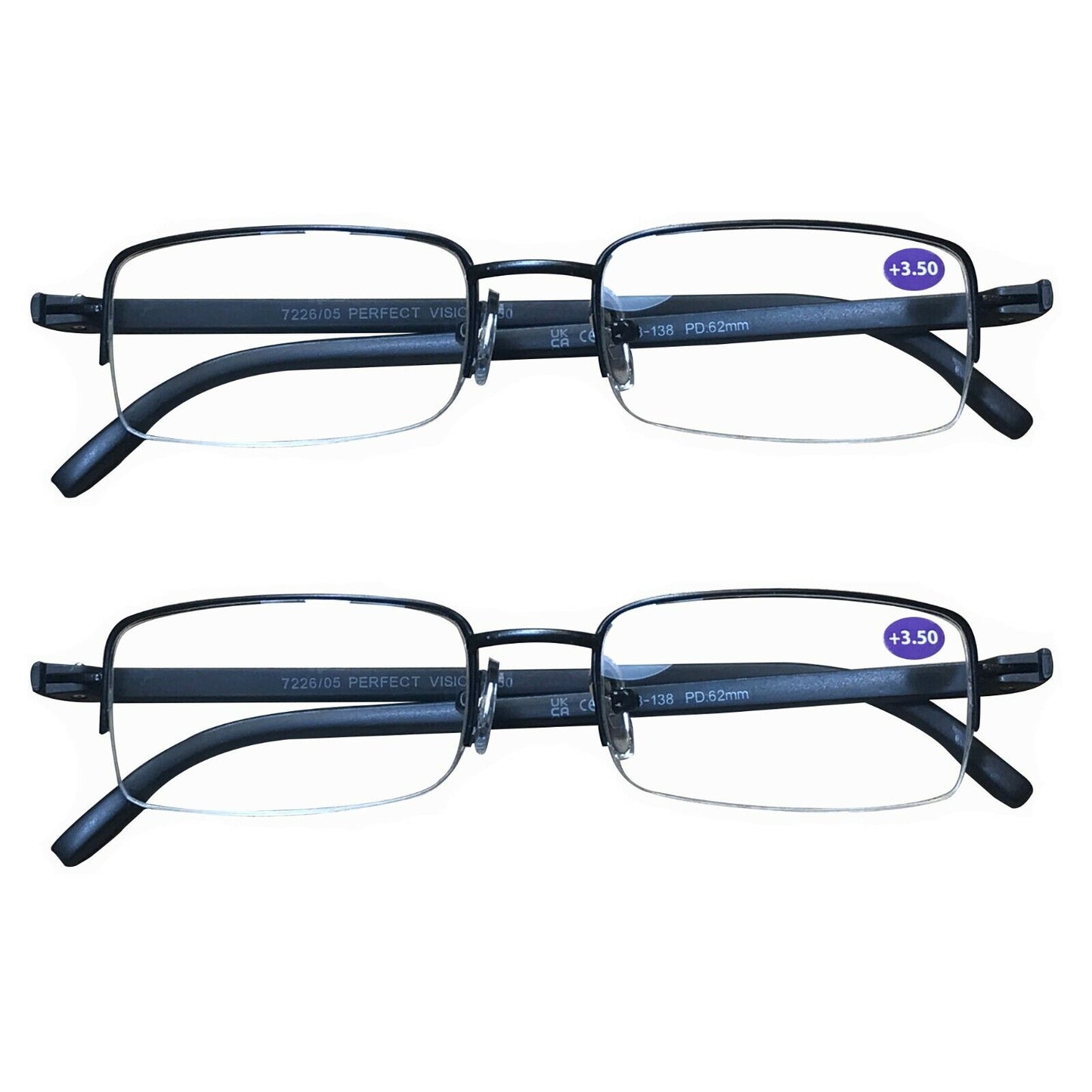 2 Pairs Mens Metal Frame Rectangle Half Frame Reading Glasses Classic Readers