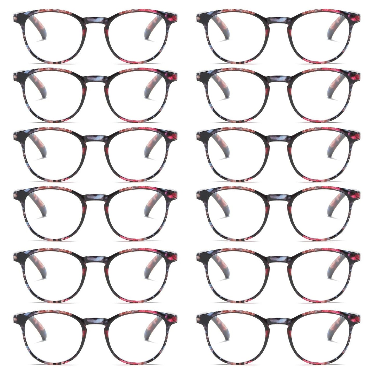 12PK Ladies Womens Round Blue Light Blocking Reading Glasses Spring Hinge Reader
