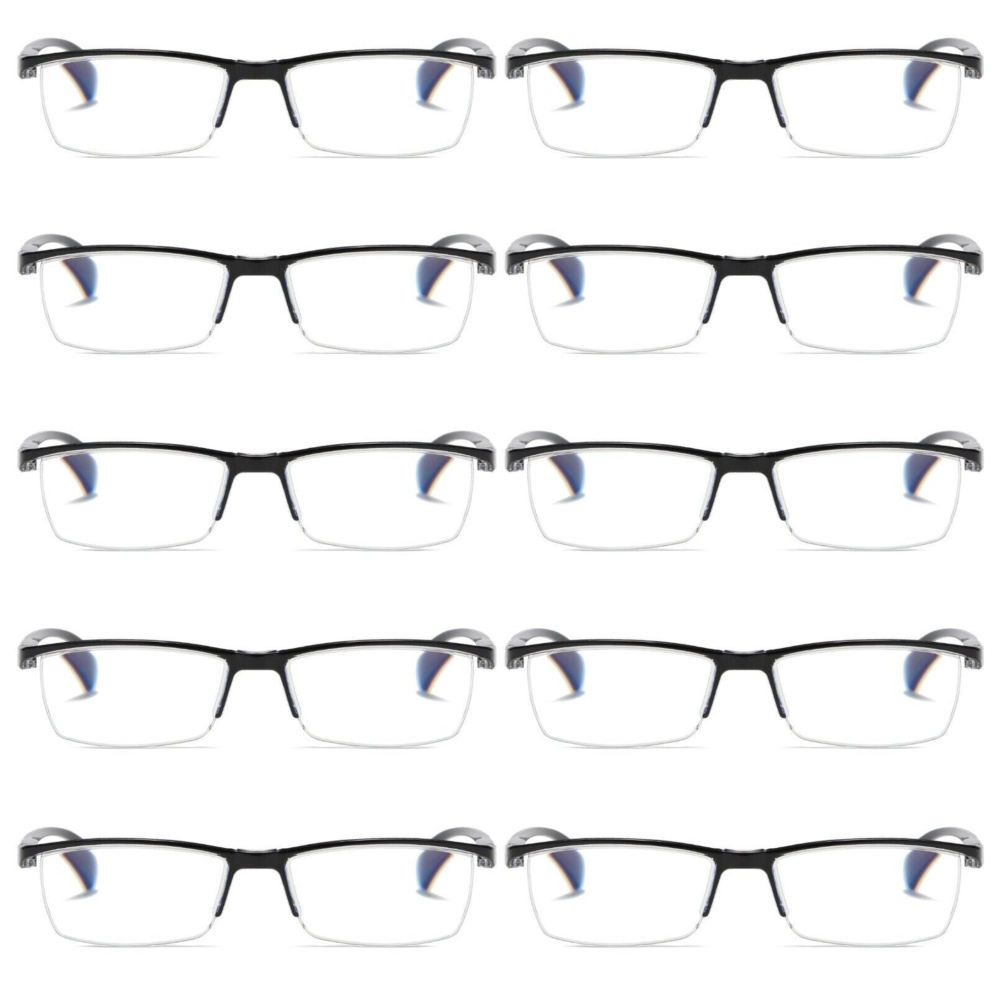 11 PK Mens Half Frame Spring Hinge Reading Glasses Blue Light Blocking Readers