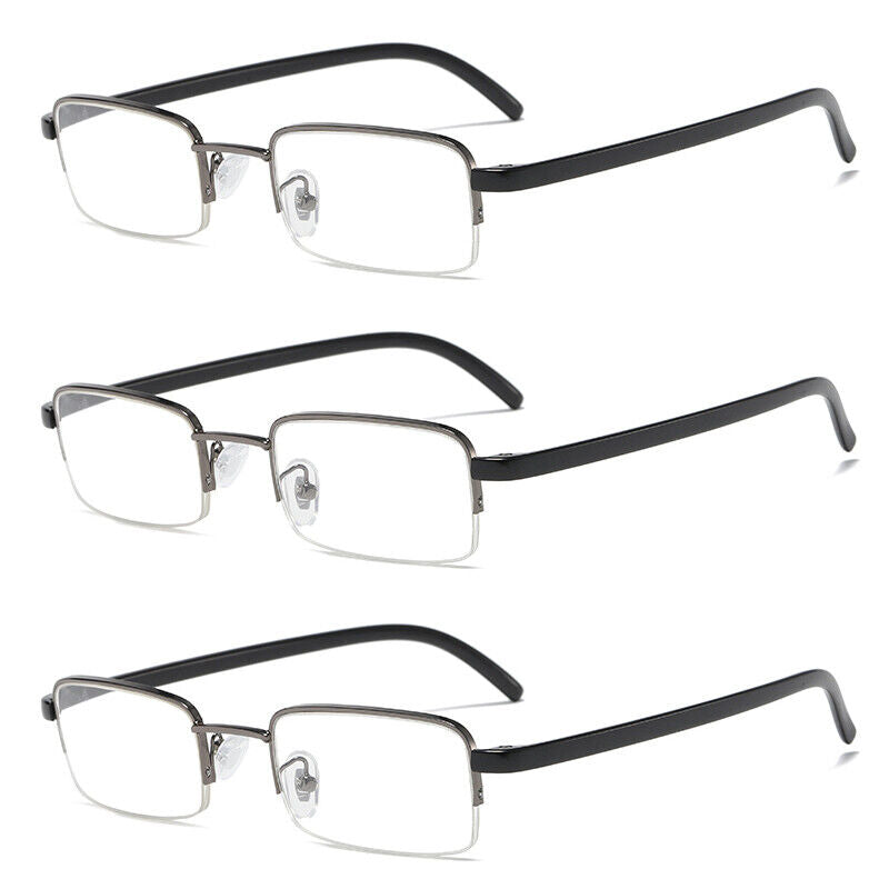 3 PK Mens Half Frame Reading Glasses Black Readers 1.00 1.50 2.00 2.50 3.00 4.00