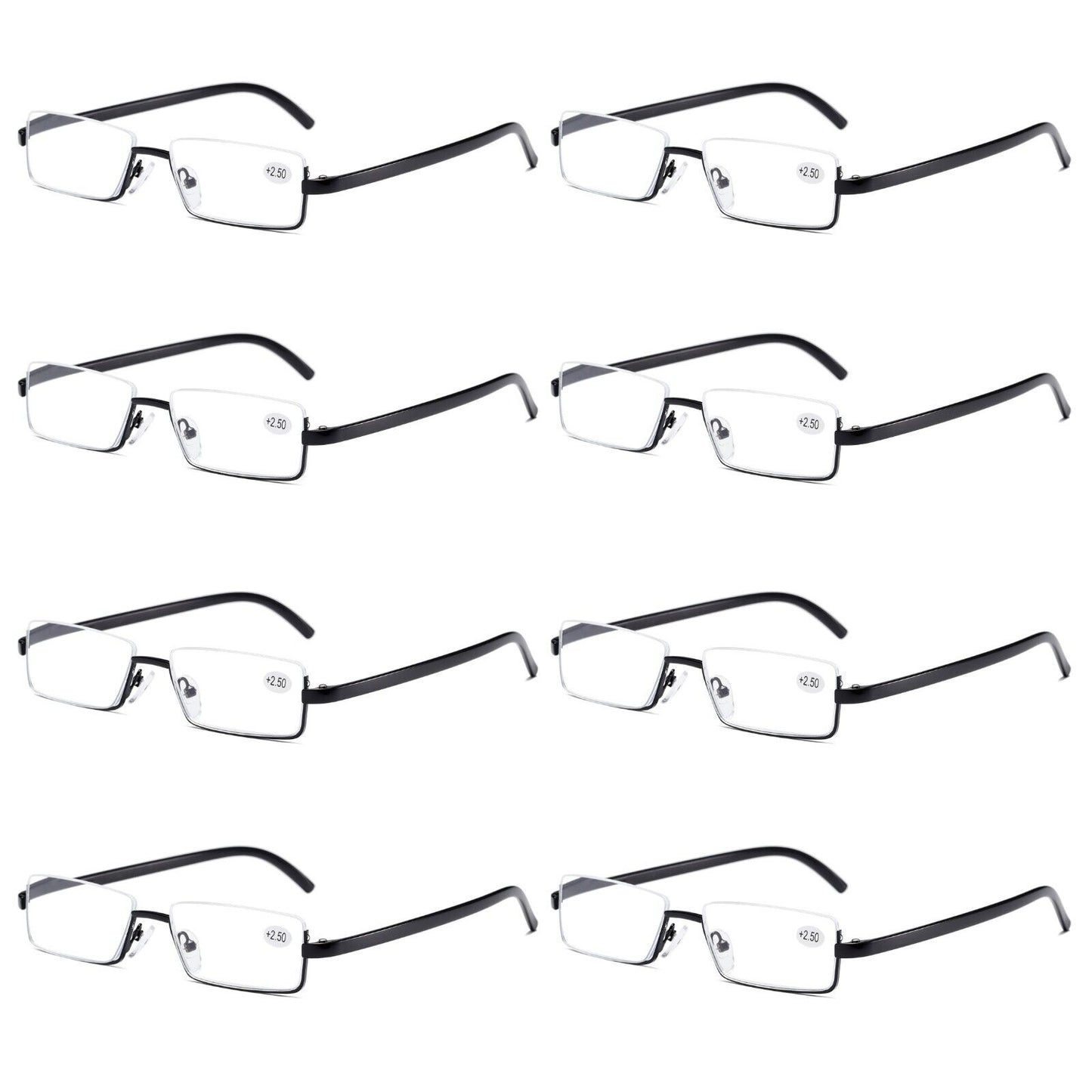 8PK Men Half Metal Frame Reading Glasses Blue Light Readers for Small Head Face