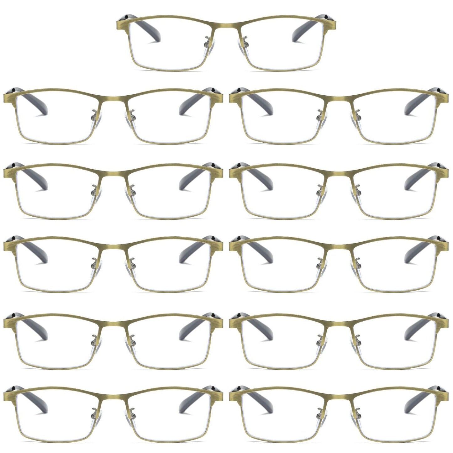 11 PK Men Reading Glasses Anti Blue Light Brass Metal Frame Spring Hinge Readers