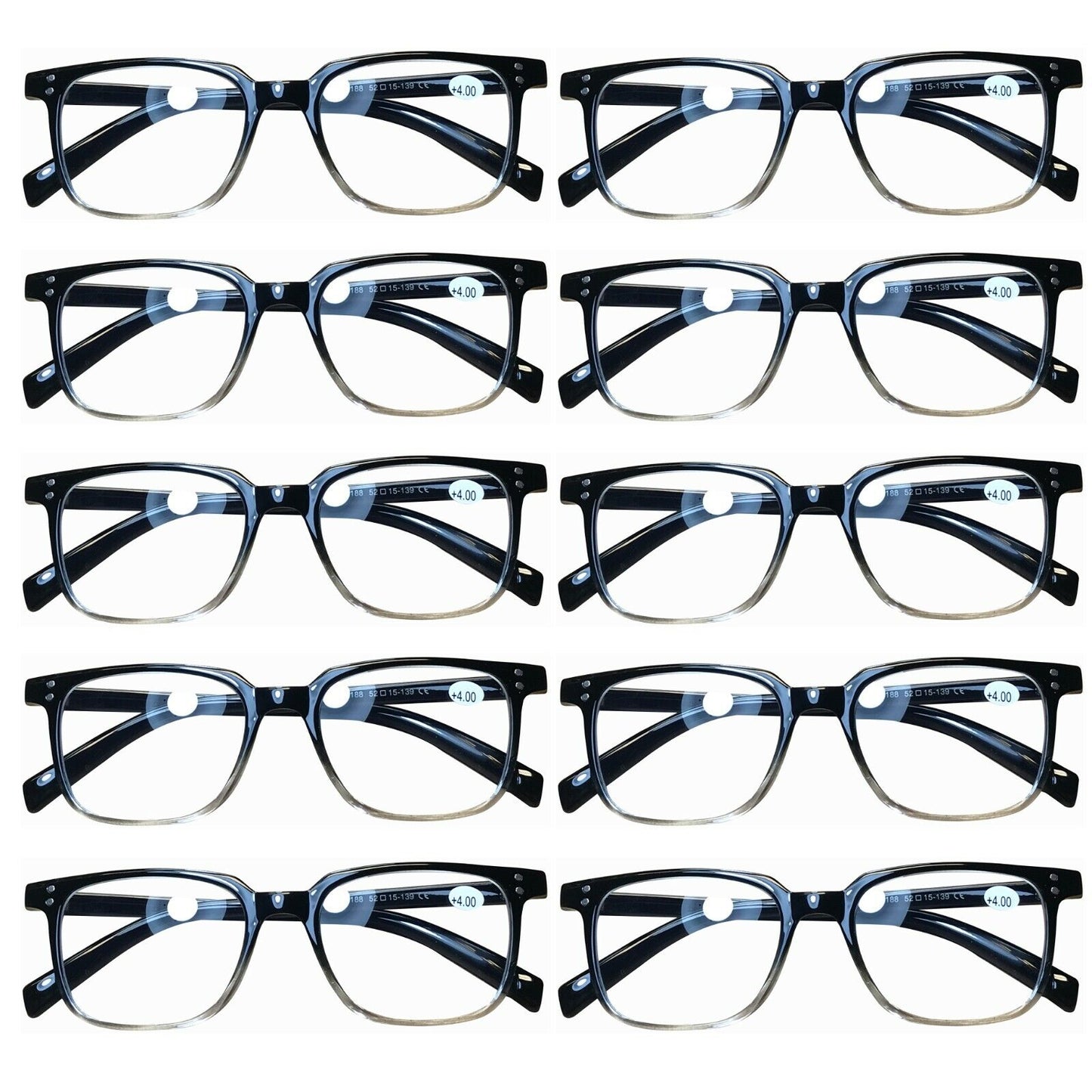 10 Pairs Mens Womens Unisex Square Blue Light Blocking Reading Glasses Readers