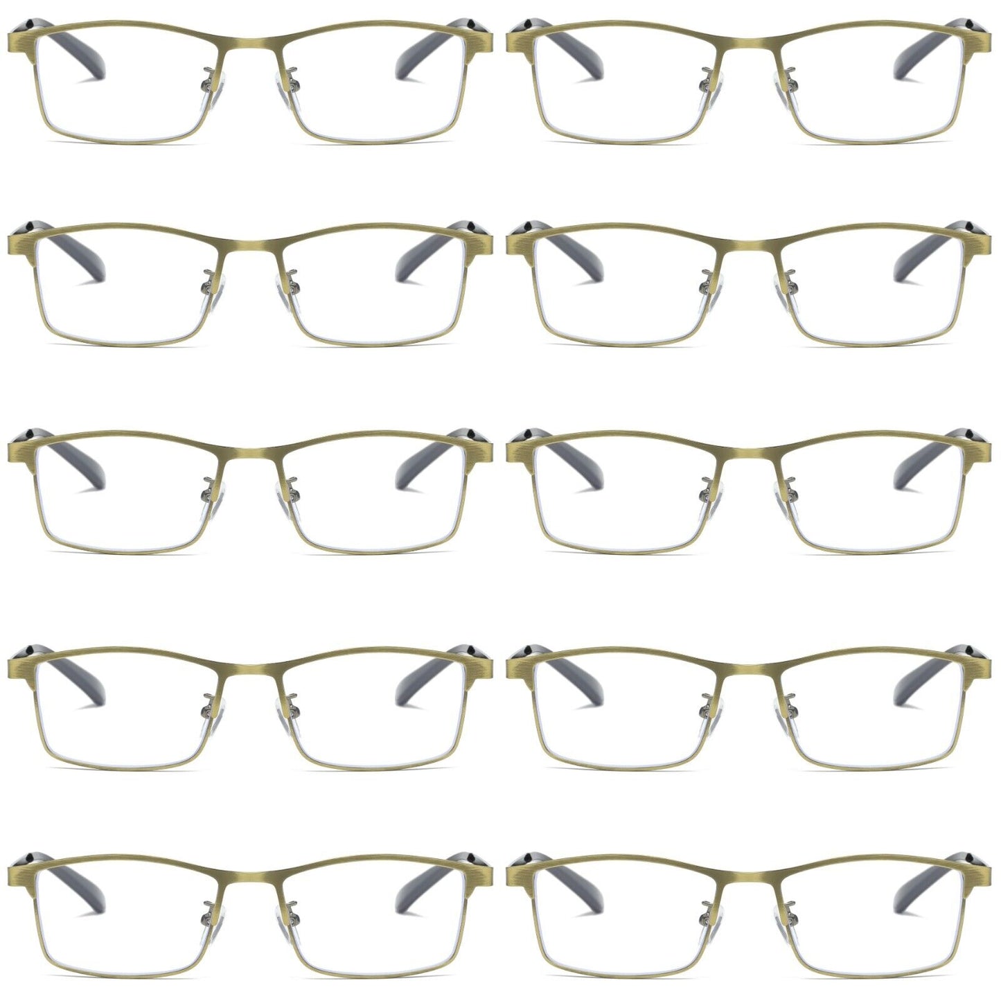 10 PK Men Reading Glasses Anti Blue Light Brass Metal Frame Spring Hinge Readers