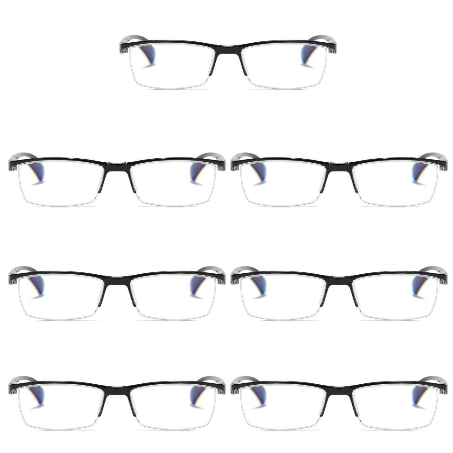 7 PK Mens Half Frame Spring Hinge Reading Glasses Blue Light Blocking Readers