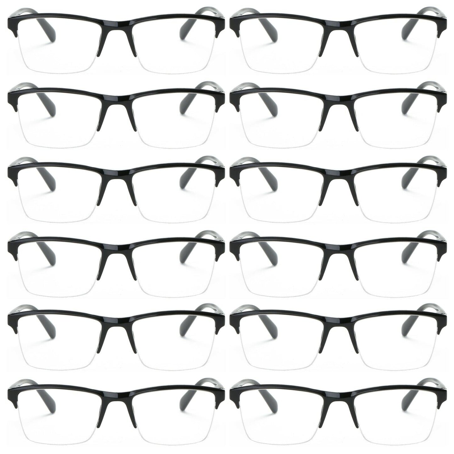 12 Packs Men Women Unisex Square Half Frame Reading Glasses Spring Hinge Readers