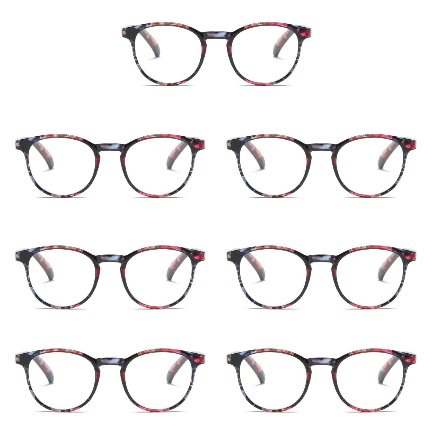 7PK Ladies Womens Round Blue Light Blocking Reading Glasses Spring Hinge Readers