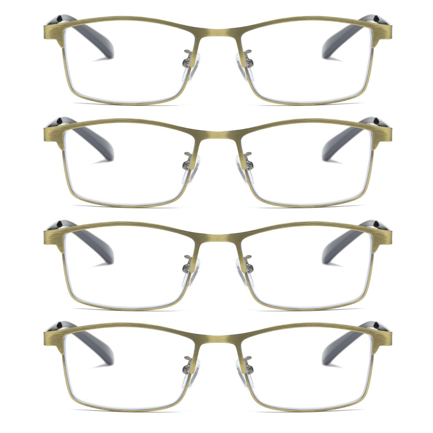 4 PK Men Reading Glasses Anti Blue Light Brass Metal Frame Spring Hinge Readers