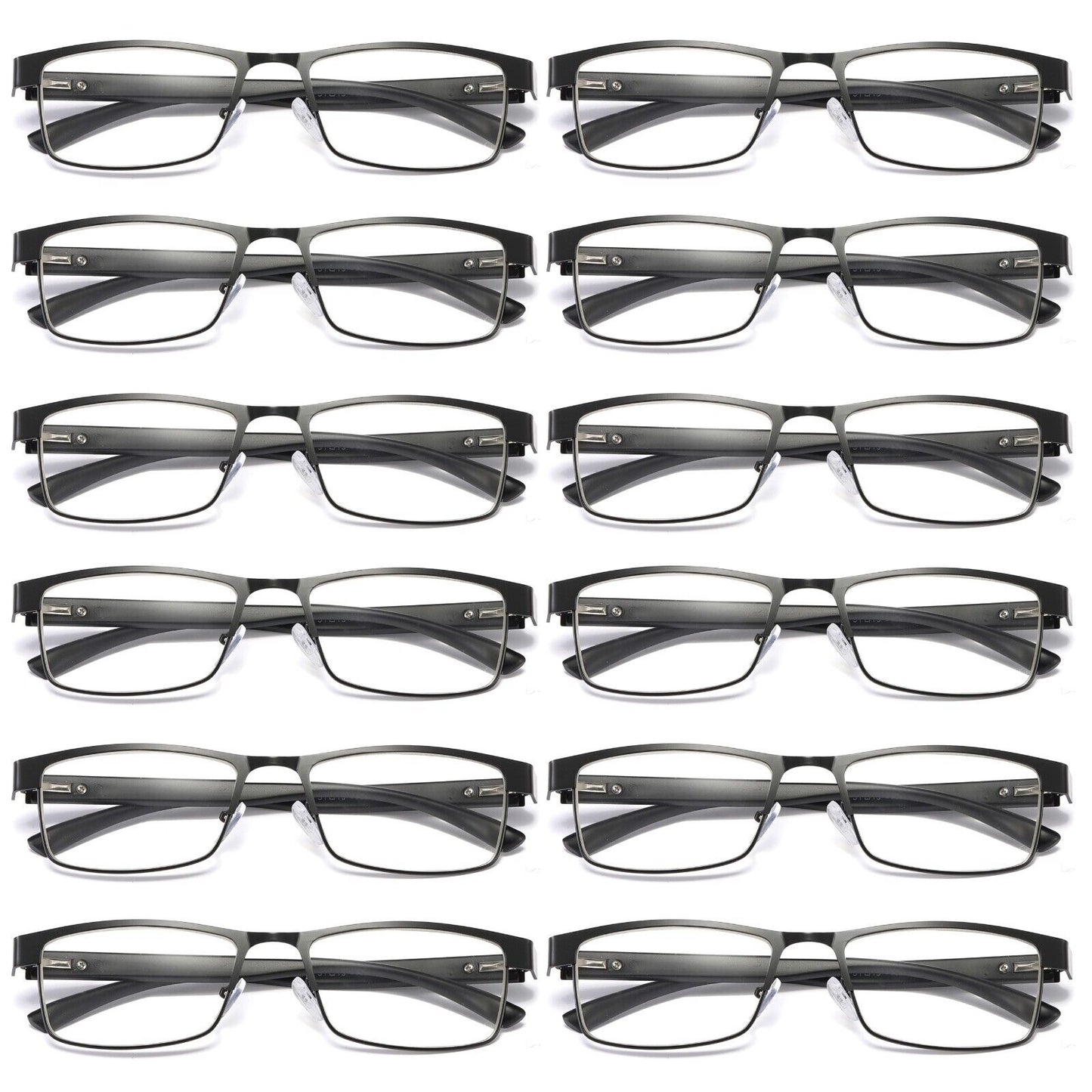 12 PK Mens Rectangular Blue Light Blocking Reading Glasses Spring Hinge Readers