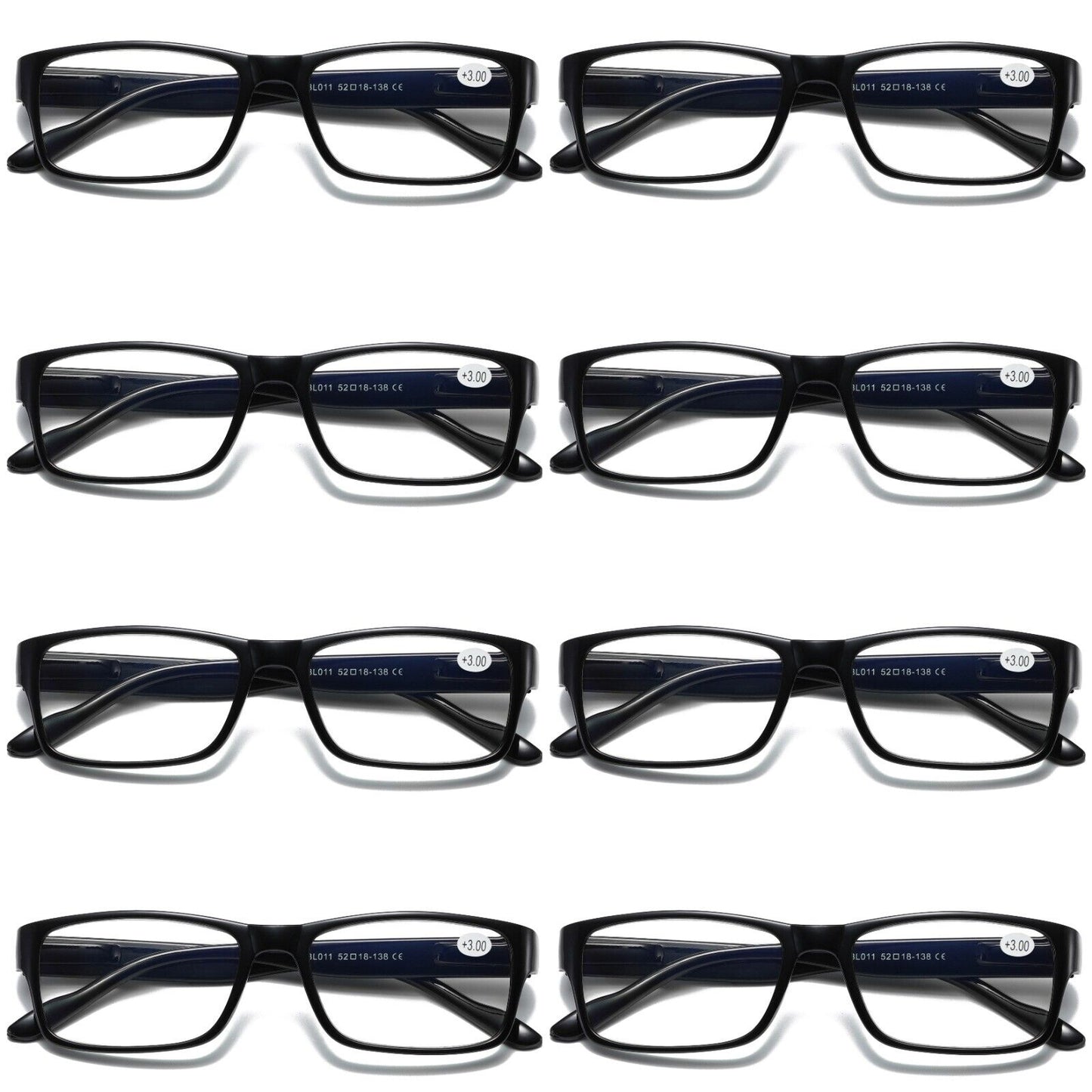 8 PK Mens Unisex Blue Light Blocking Reading Glasses Black Spring Hinge Readers
