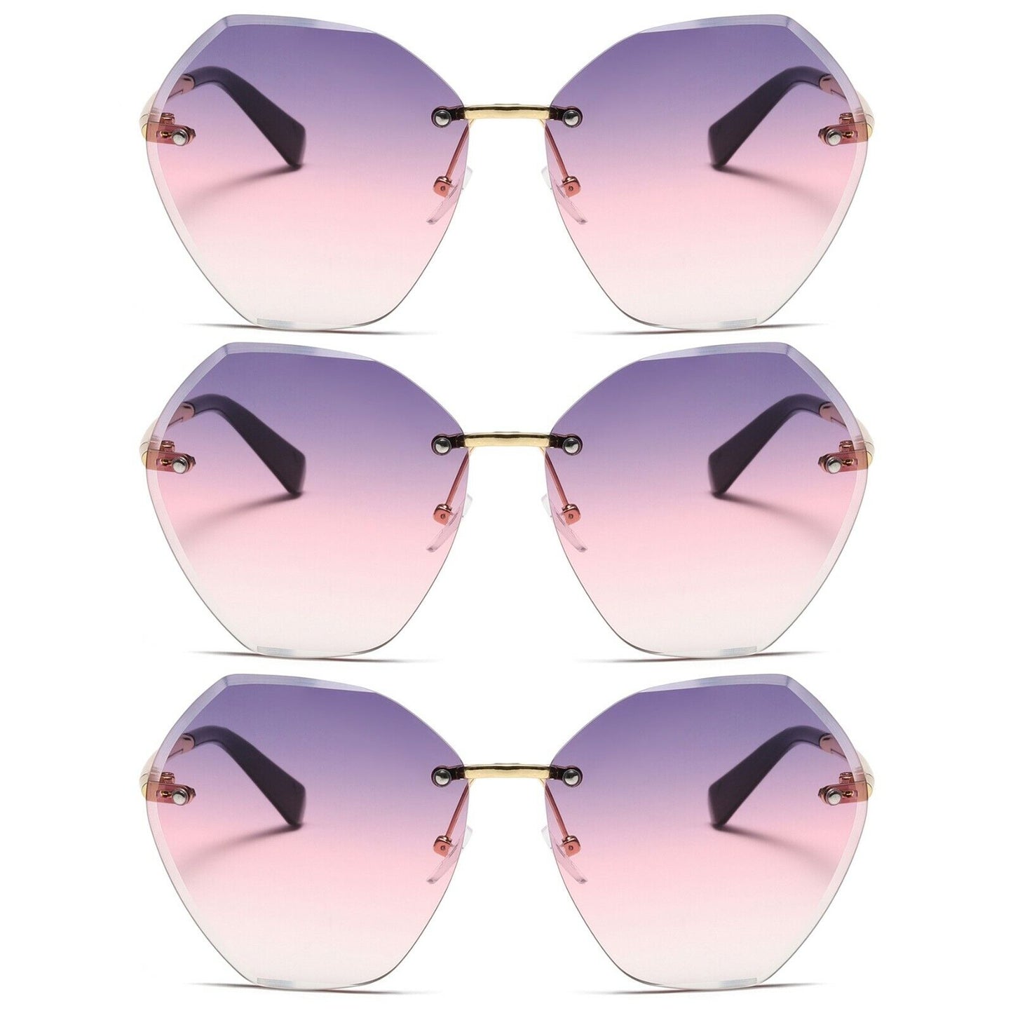 3 Pairs Womens Oversized Rimless Sunglasses for Driving Outdoor Sports UV 400