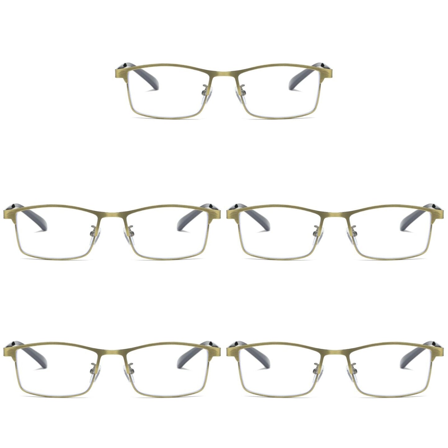 5 PK Men Reading Glasses Anti Blue Light Brass Metal Frame Spring Hinge Readers