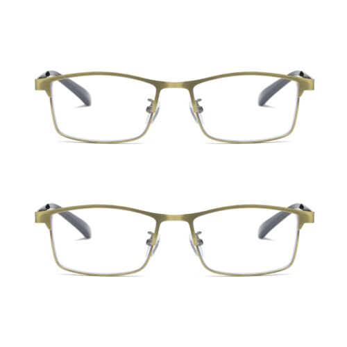 2 PK Men Reading Glasses Anti Blue Light Brass Metal Frame Spring Hinge Readers