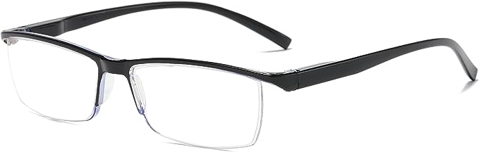 B and Q 6 Pack Mens Rectangular Half Frame Blue Light Blocking Reading Glasses Black Spring Hinge Readers