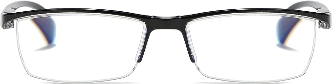 B and Q 6 Pack Mens Rectangular Half Frame Blue Light Blocking Reading Glasses Black Spring Hinge Readers