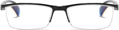 B and Q 6 Pack Mens Rectangular Half Frame Blue Light Blocking Reading Glasses Black Spring Hinge Readers