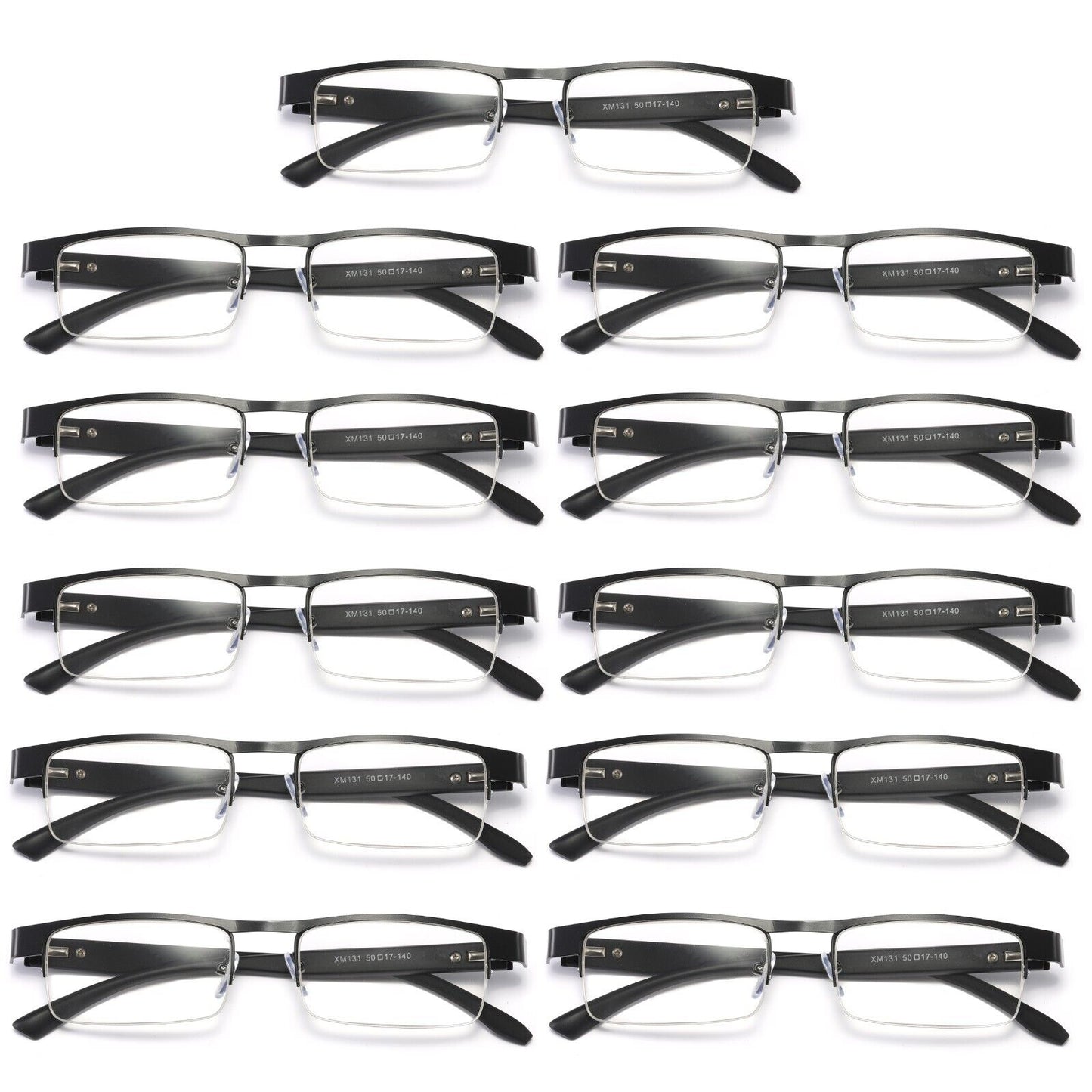 11Pair Mens Metal Half Frame Rectangle Reading Glasses Spring Hinge Slim Readers