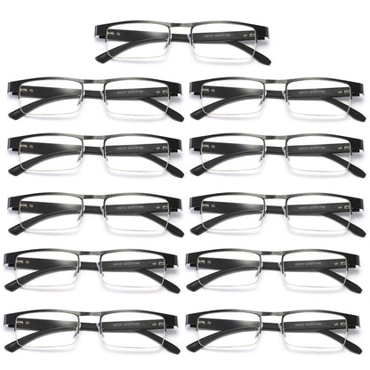 11Pair Mens Metal Half Frame Rectangle Reading Glasses Spring Hinge Slim Readers