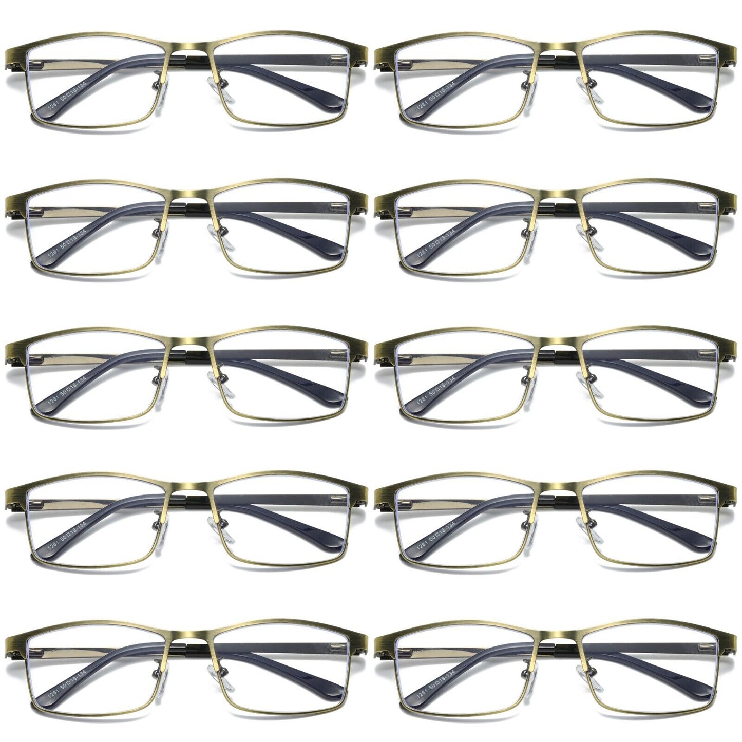 10 PK Mens Spring Hinge Metal Frame Blue Light Blocking Reading Glasses Readers