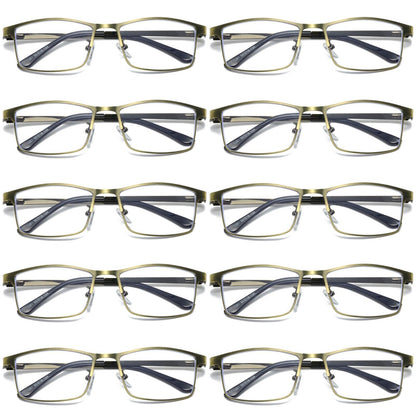 10 PK Mens Spring Hinge Metal Frame Blue Light Blocking Reading Glasses Readers