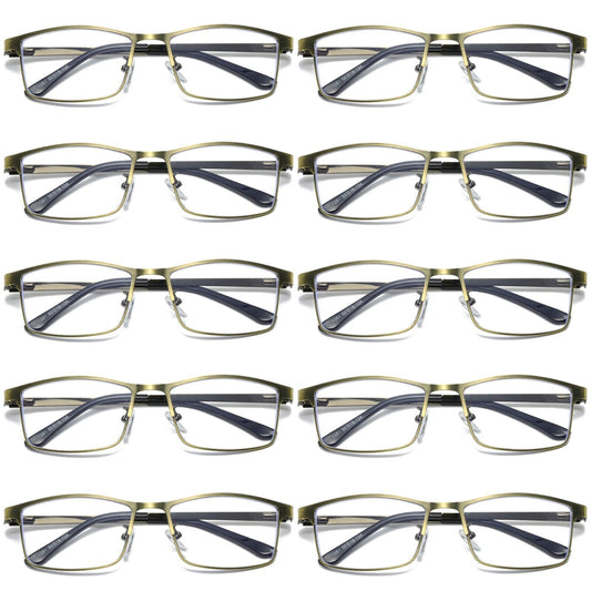 10 PK Mens Spring Hinge Metal Frame Blue Light Blocking Reading Glasses Readers