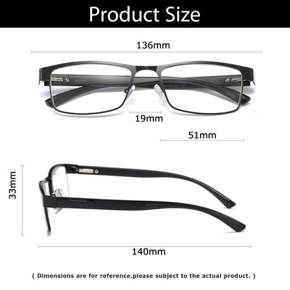 1 PK Mens Rectangular Blue Light Blocking Reading Glasses Spring Hinge Readers