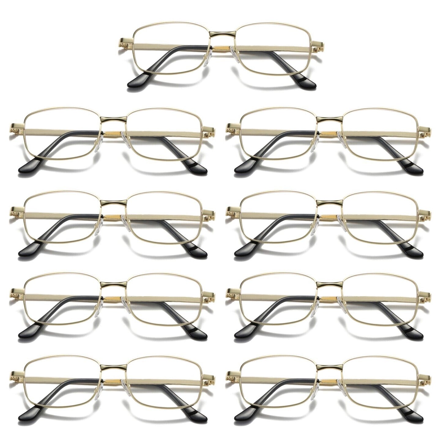 9 Pair Mens Square Metal Frame Golden Reading Glasses Classic Readers Eyeglasses