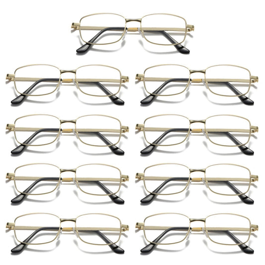 9 Pair Mens Square Metal Frame Golden Reading Glasses Classic Readers Eyeglasses