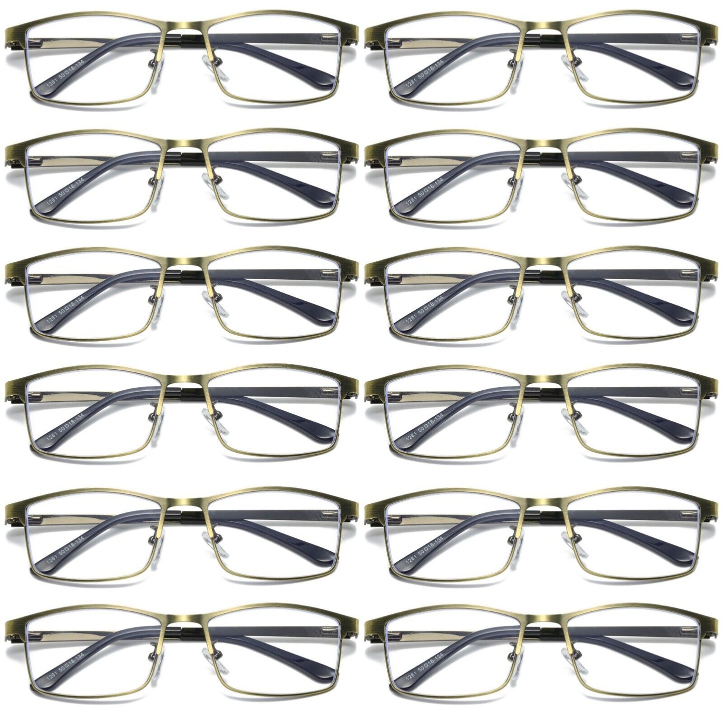 12 PK Mens Spring Hinge Metal Frame Blue Light Blocking Reading Glasses Readers