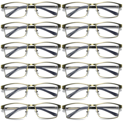 12 PK Mens Spring Hinge Metal Frame Blue Light Blocking Reading Glasses Readers