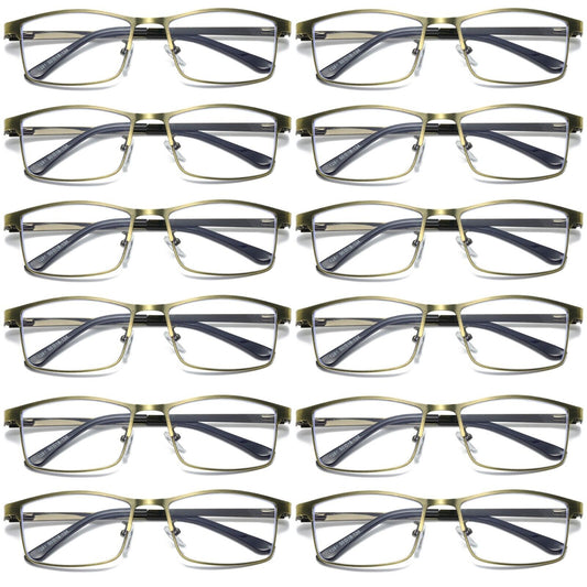 12 PK Mens Spring Hinge Metal Frame Blue Light Blocking Reading Glasses Readers