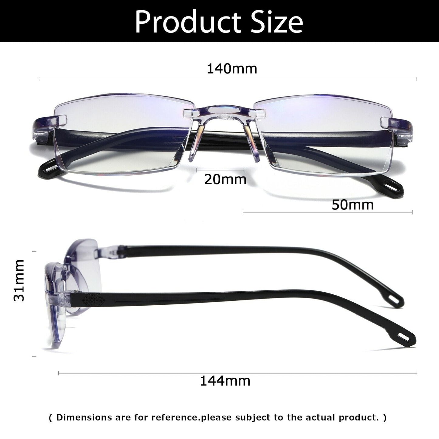 10PK Mens Rectangular Rimless Blue Light Blocking Reading Glasses Unisex Readers