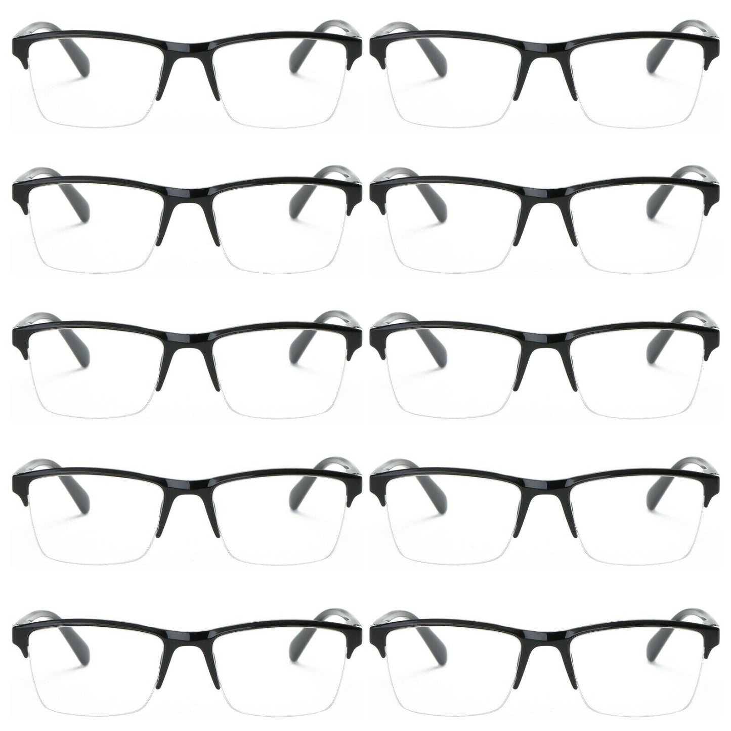 10 Packs Men Women Unisex Square Half Frame Reading Glasses Spring Hinge Readers