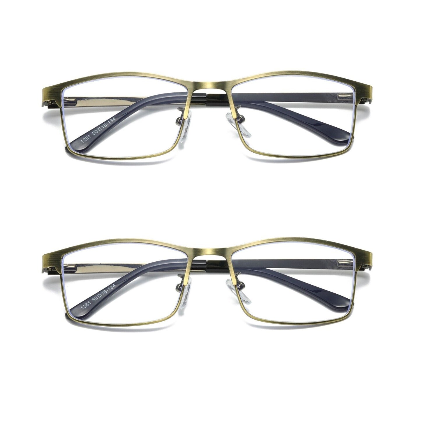 2 PK Mens Spring Hinge Metal Frame Blue Light Blocking Reading Glasses Readers