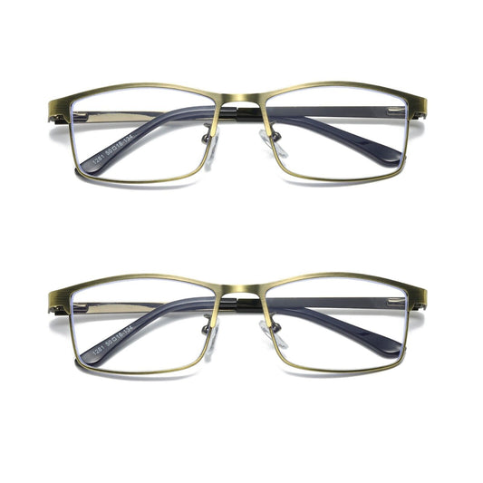 2 PK Mens Spring Hinge Metal Frame Blue Light Blocking Reading Glasses Readers