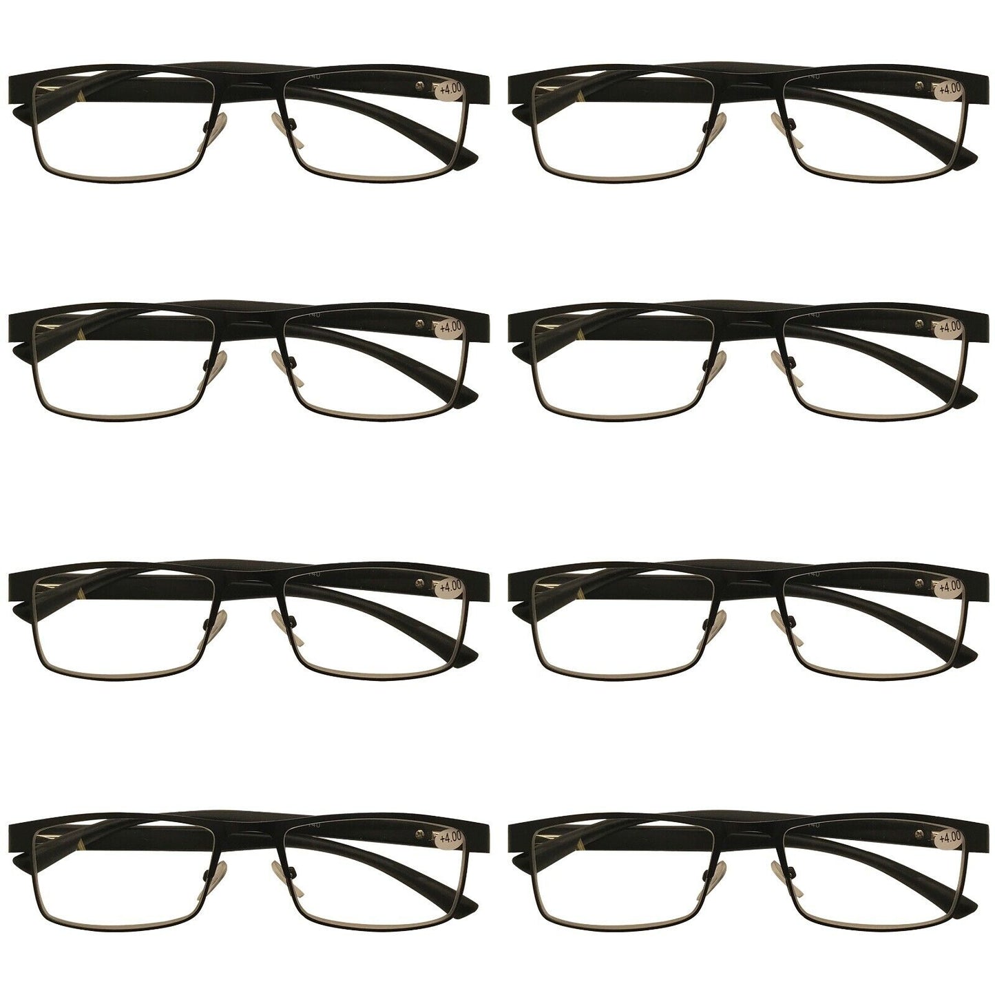 7 Packs Mens Rectangle Metal Frame Reading Glasses Black Spring Hinge Readers