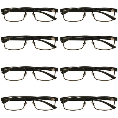 7 Packs Mens Rectangle Metal Frame Reading Glasses Black Spring Hinge Readers