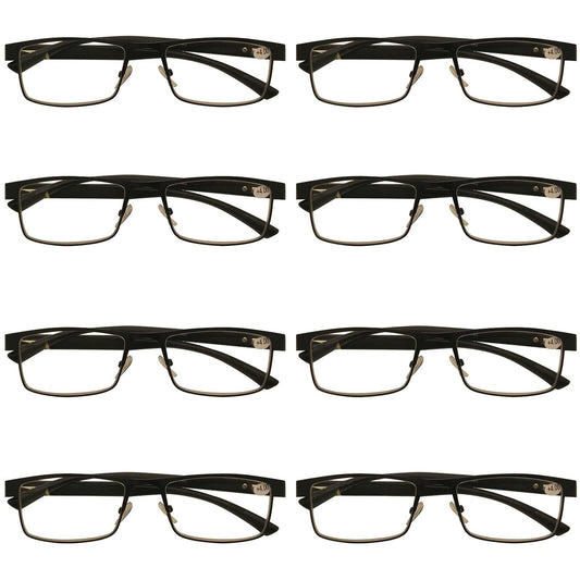 7 Packs Mens Rectangle Metal Frame Reading Glasses Black Spring Hinge Readers