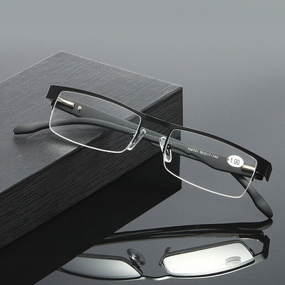 9 Pair Mens Metal Half Frame Rectangle Reading Glasses Spring Hinge Slim Readers