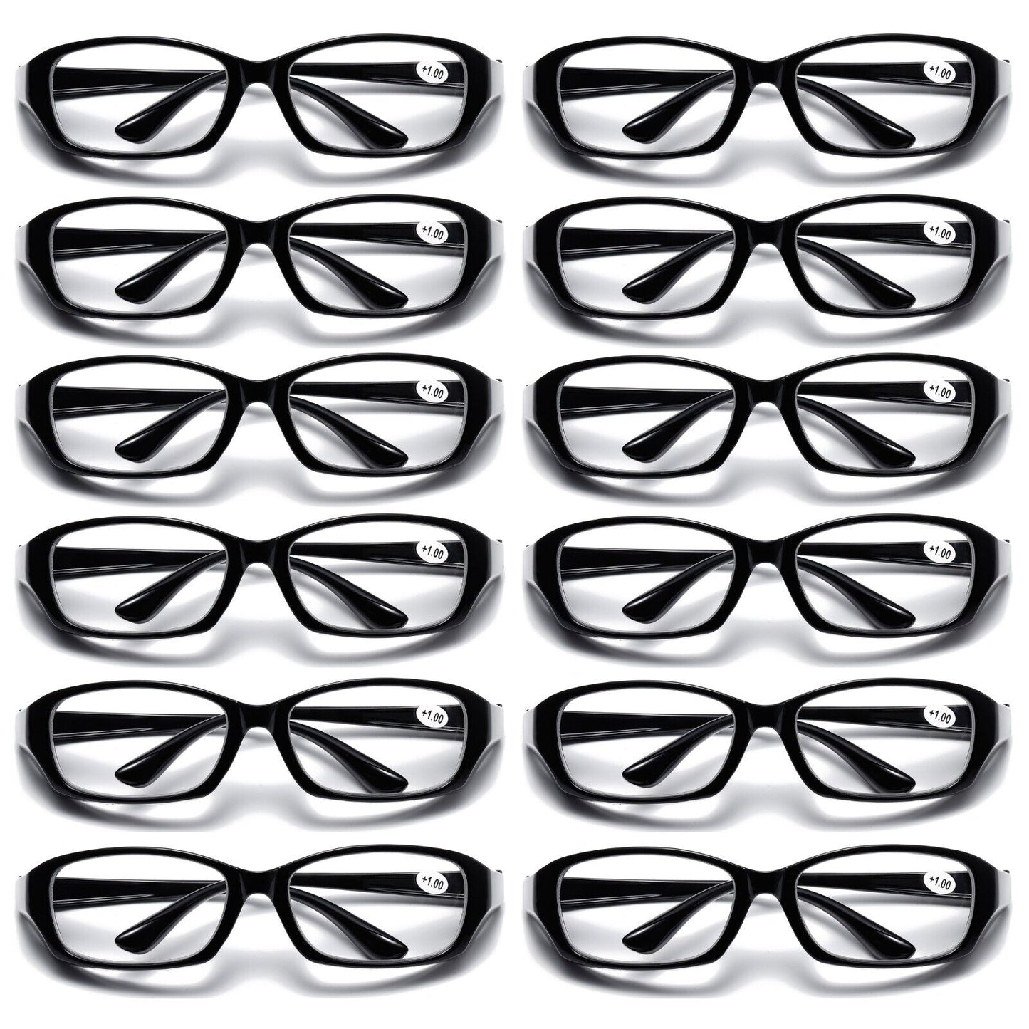 12 PK Full Lens Men Womens Black Reading Glasses Clear Readers with Side Shields