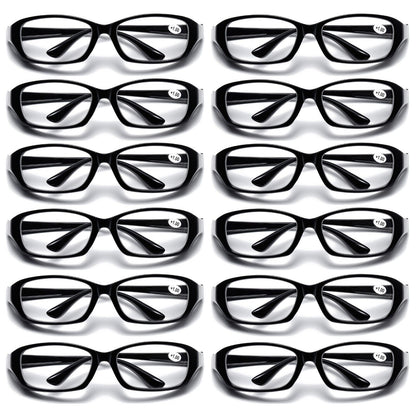 12 PK Full Lens Men Womens Black Reading Glasses Clear Readers with Side Shields