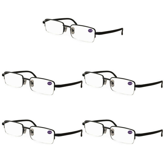 5 Pairs Mens Half Frame Rectangular Reading Glasses Classic Lightweight Readers