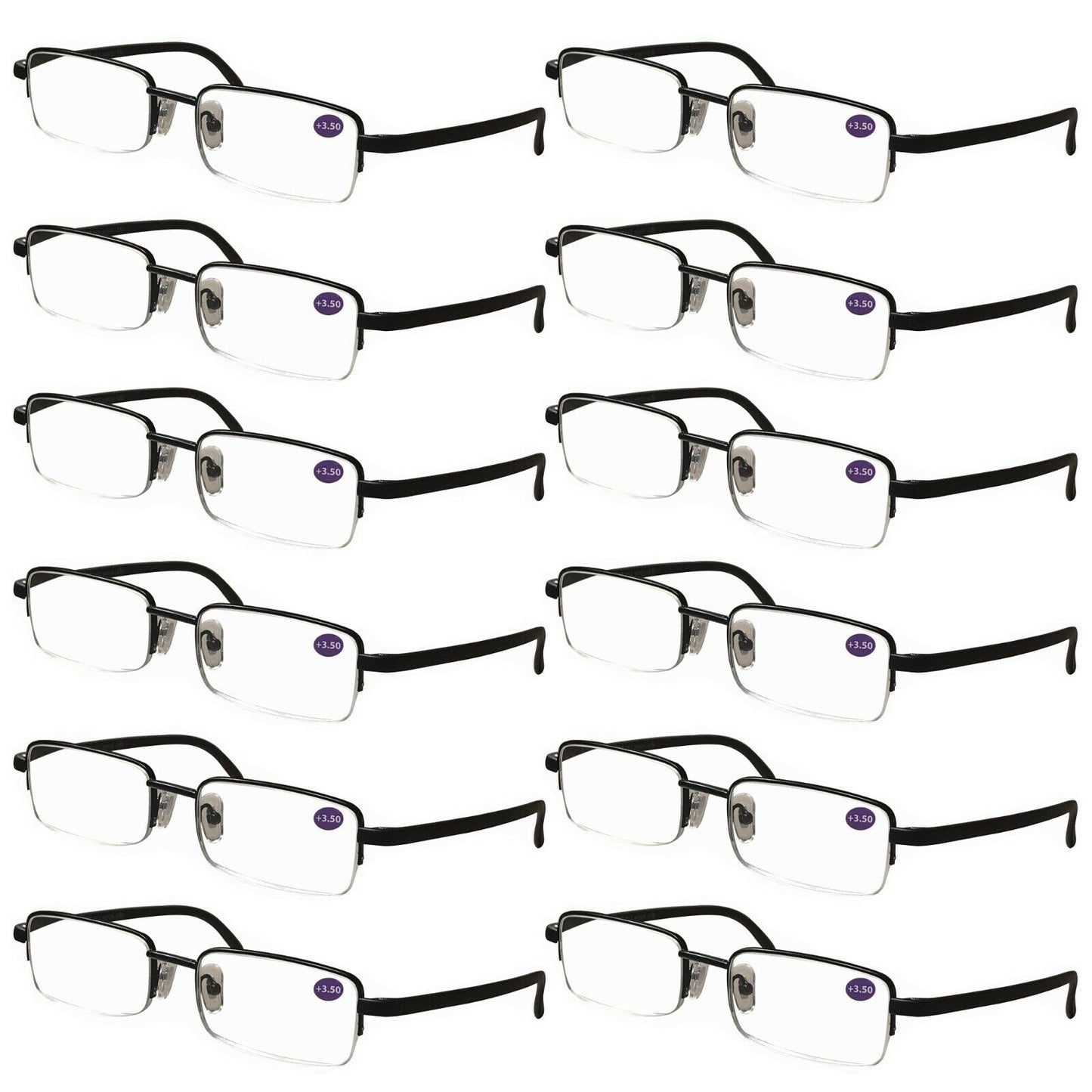 12 Pairs Mens Half Frame Rectangular Reading Glasses Classic Lightweight Readers