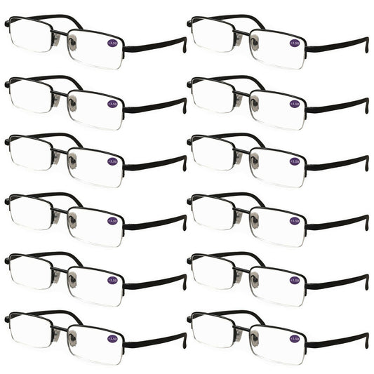 12 Pairs Mens Half Frame Rectangular Reading Glasses Classic Lightweight Readers